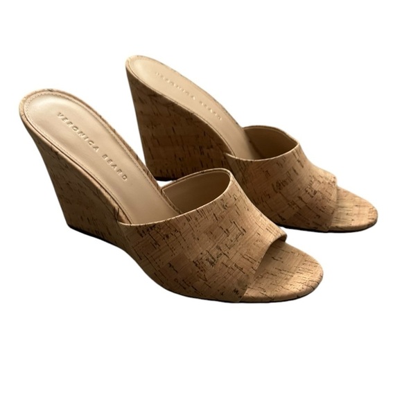 NEW Veronica Beard Dali Cork Wedge Sandal Mules 10.5 Neutral Minimalist - Picture 5 of 13